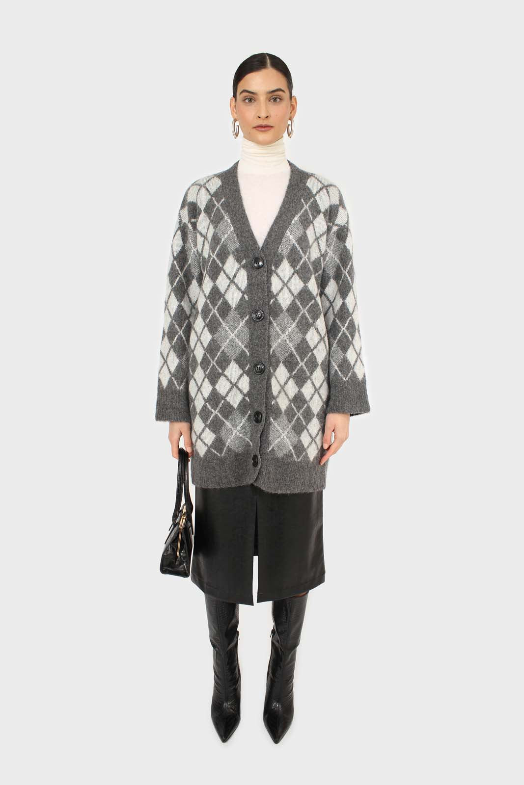 Grey argyle alpaca wool blend cardigan_2