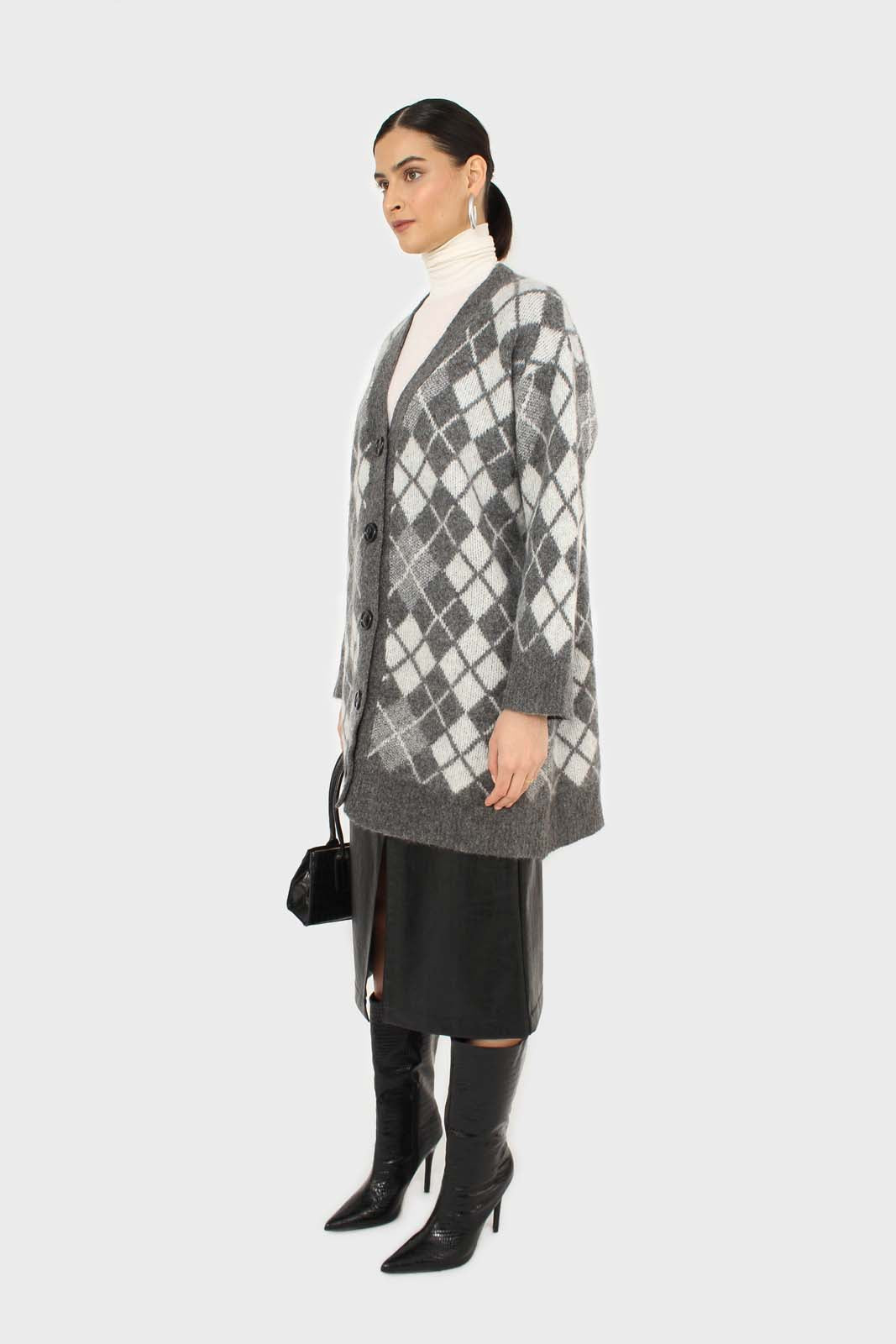 Grey argyle alpaca wool blend cardigan_3