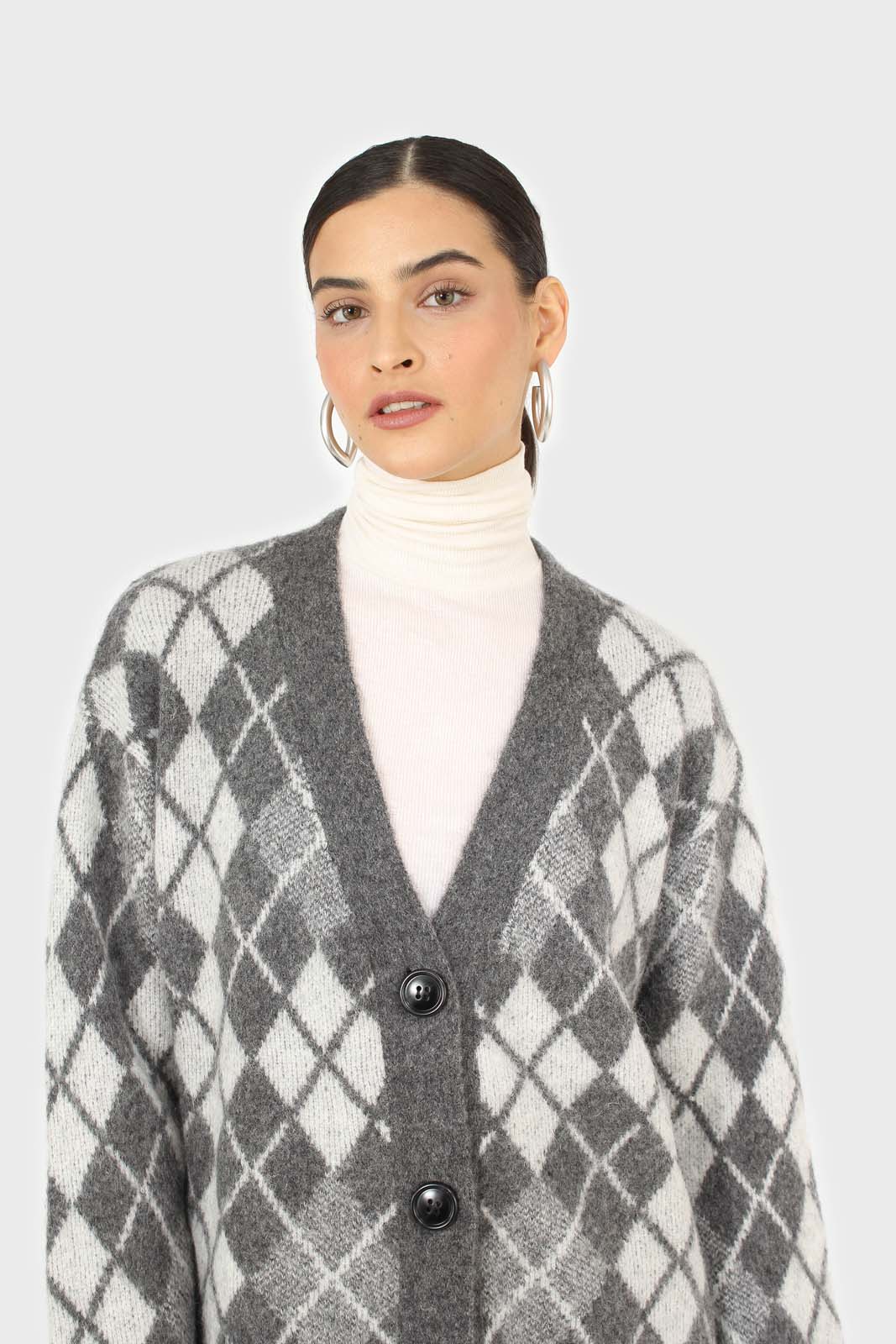 Grey argyle alpaca wool blend cardigan_6