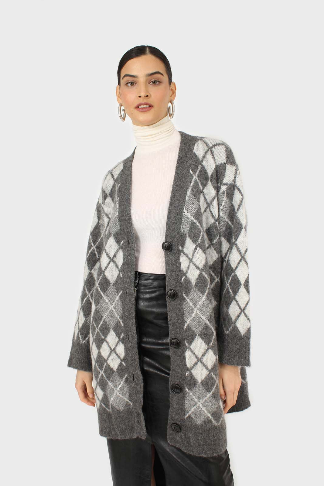 Grey argyle alpaca wool blend cardigan_7