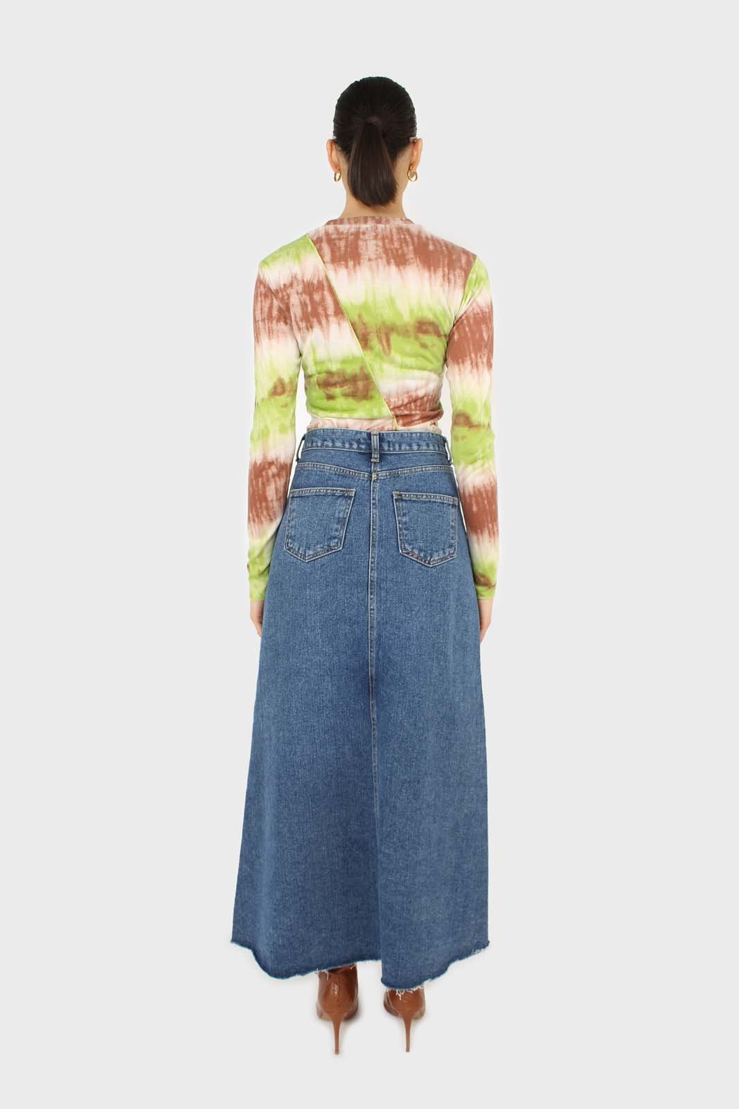 Mid blue denim front slit maxi skirt_15