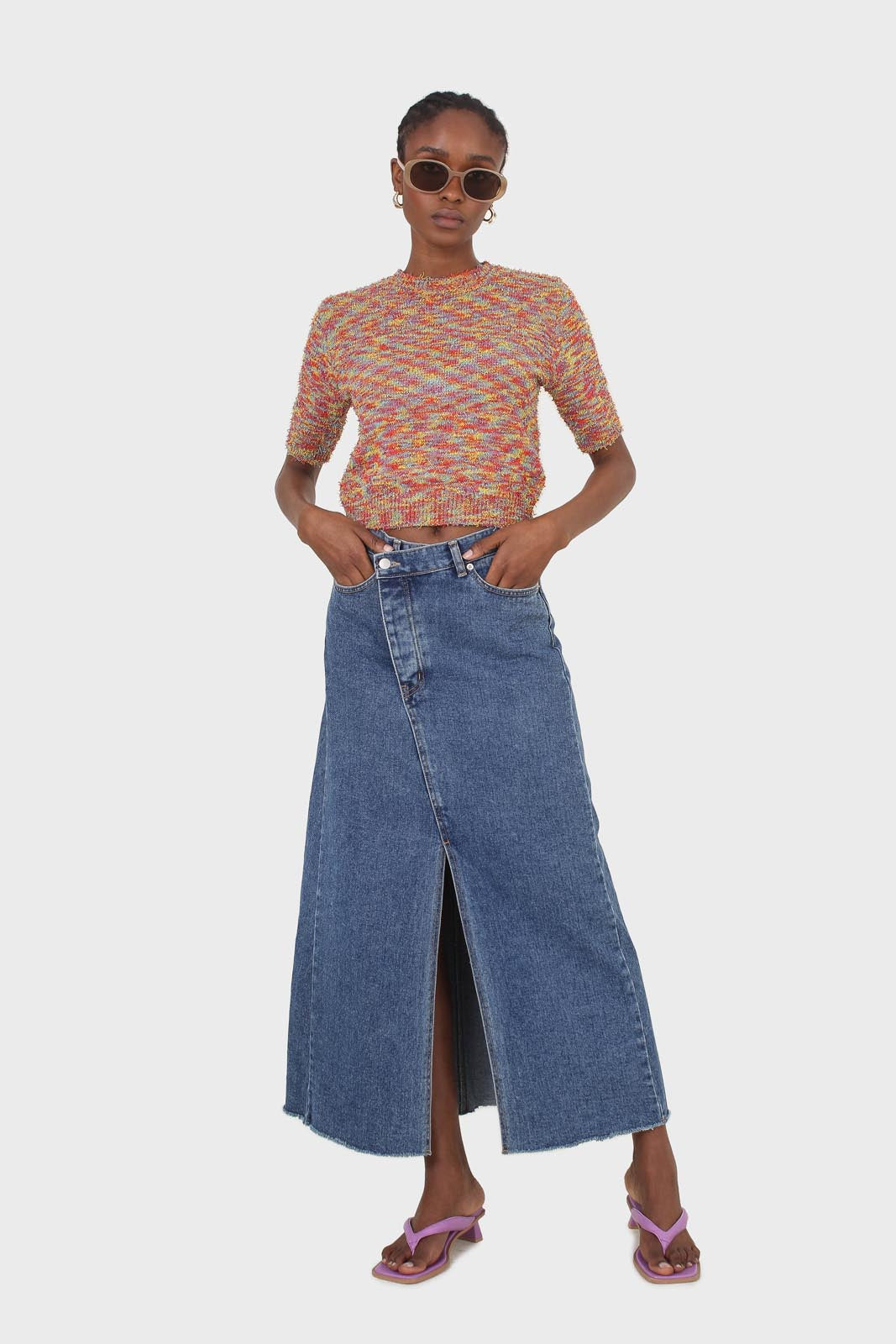 Mid blue denim front slit maxi skirt_8