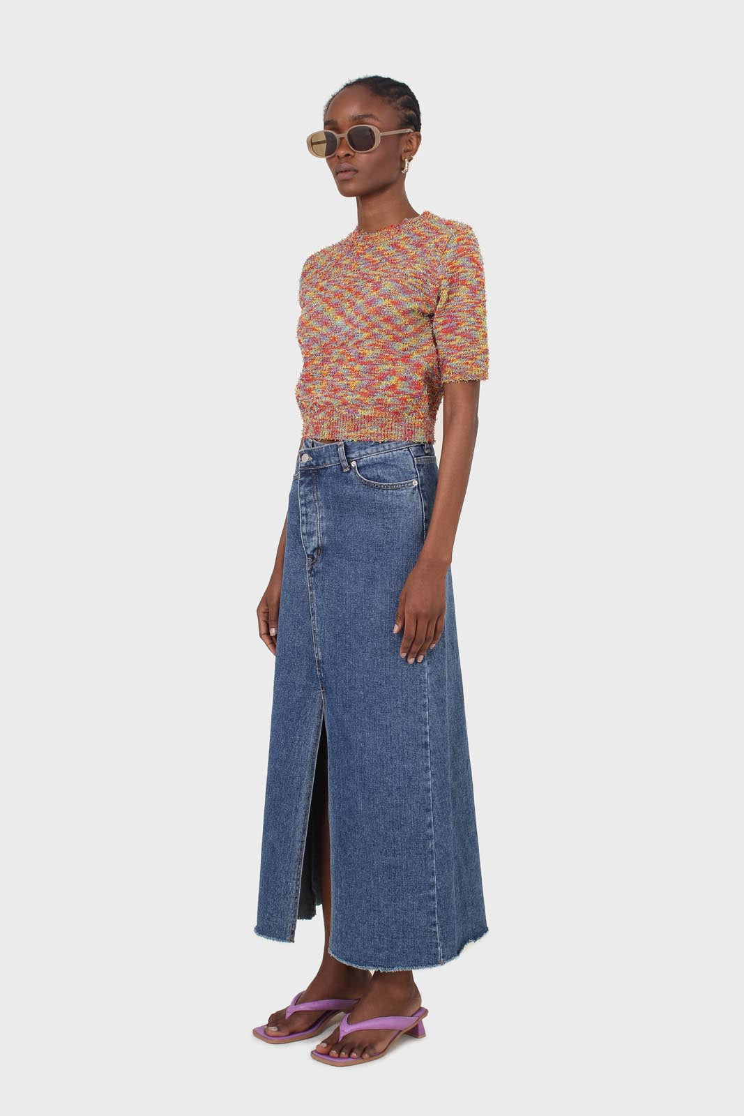 Mid blue denim front slit maxi skirt_9