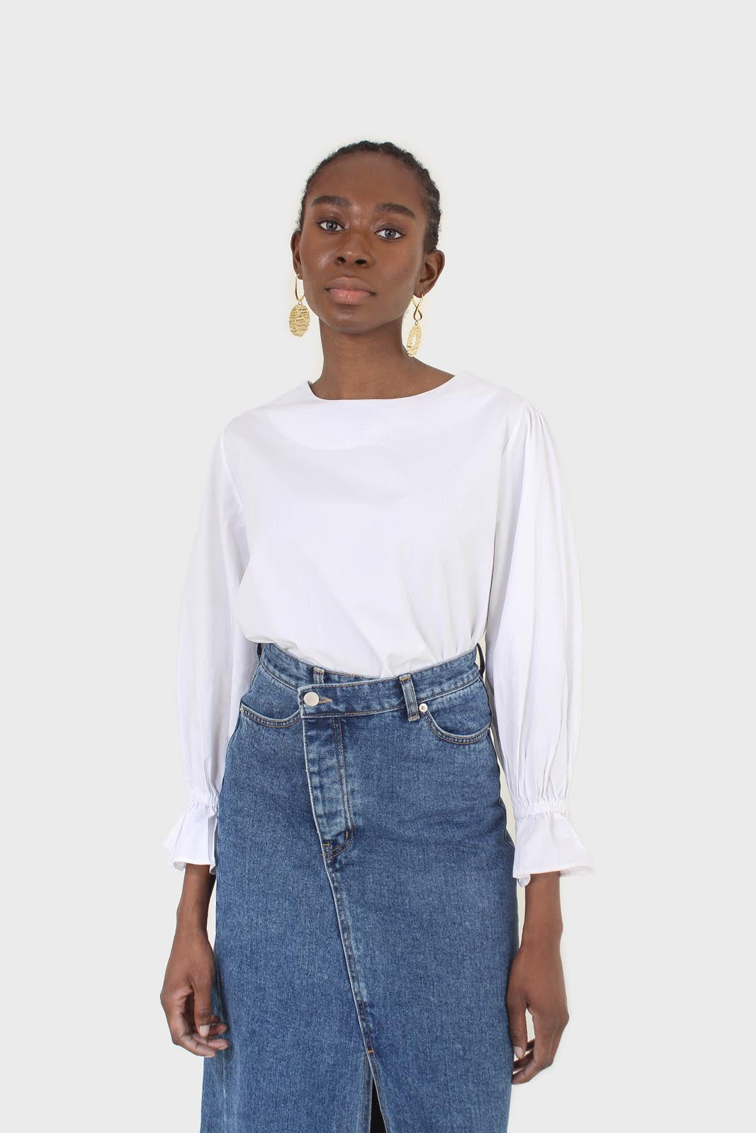 Mid blue denim front slit maxi skirt_16