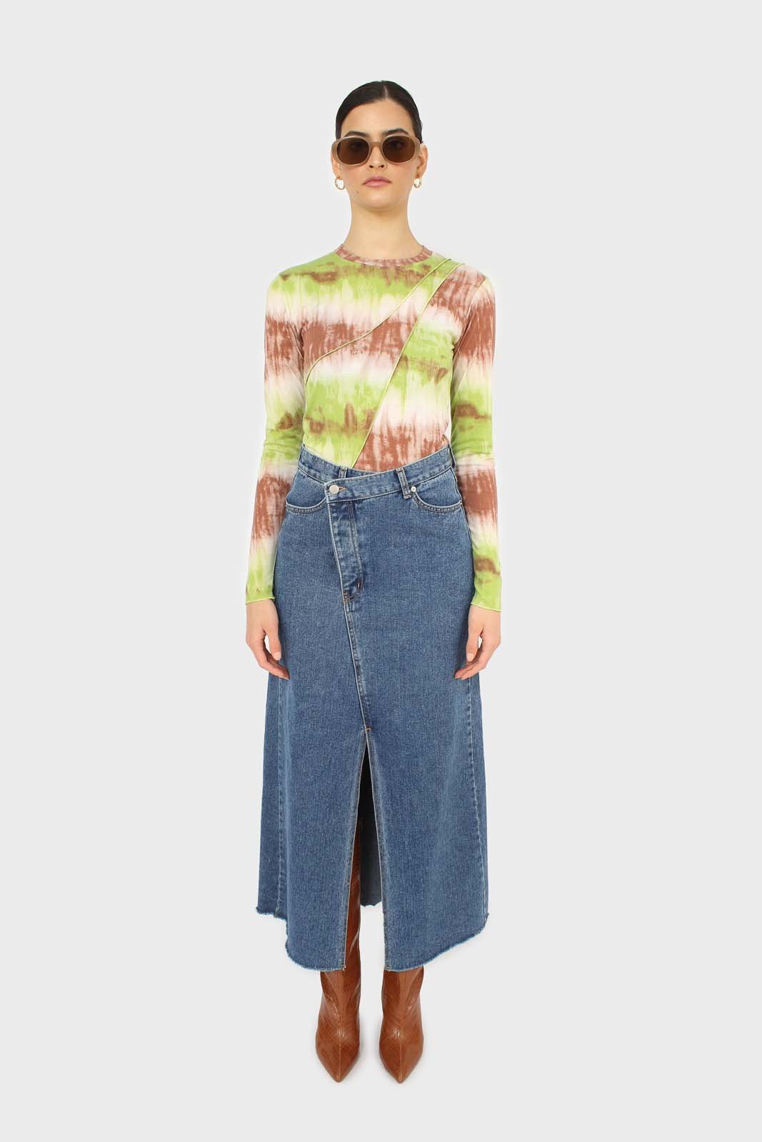 Mid blue denim front slit maxi skirt_14