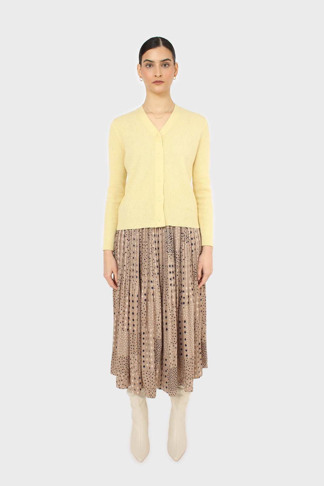 Beige leopard micro pleated satin skirt_3