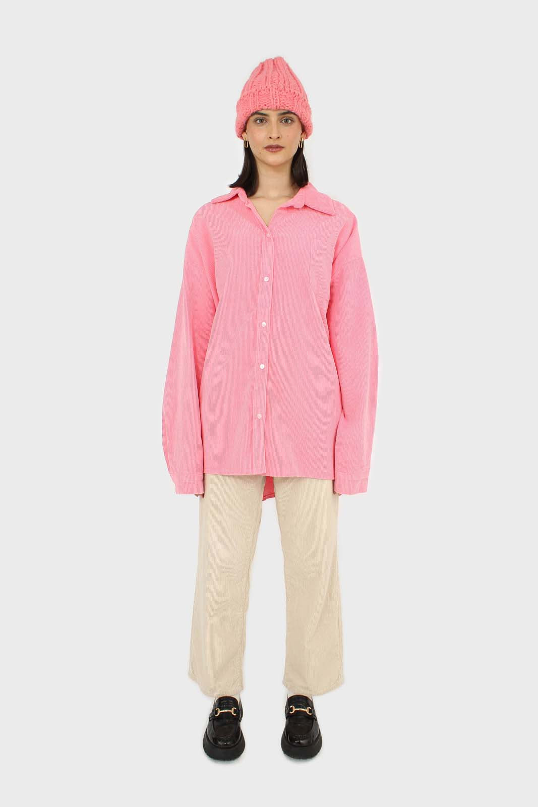 Neon pink corduroy oversized shirt_3
