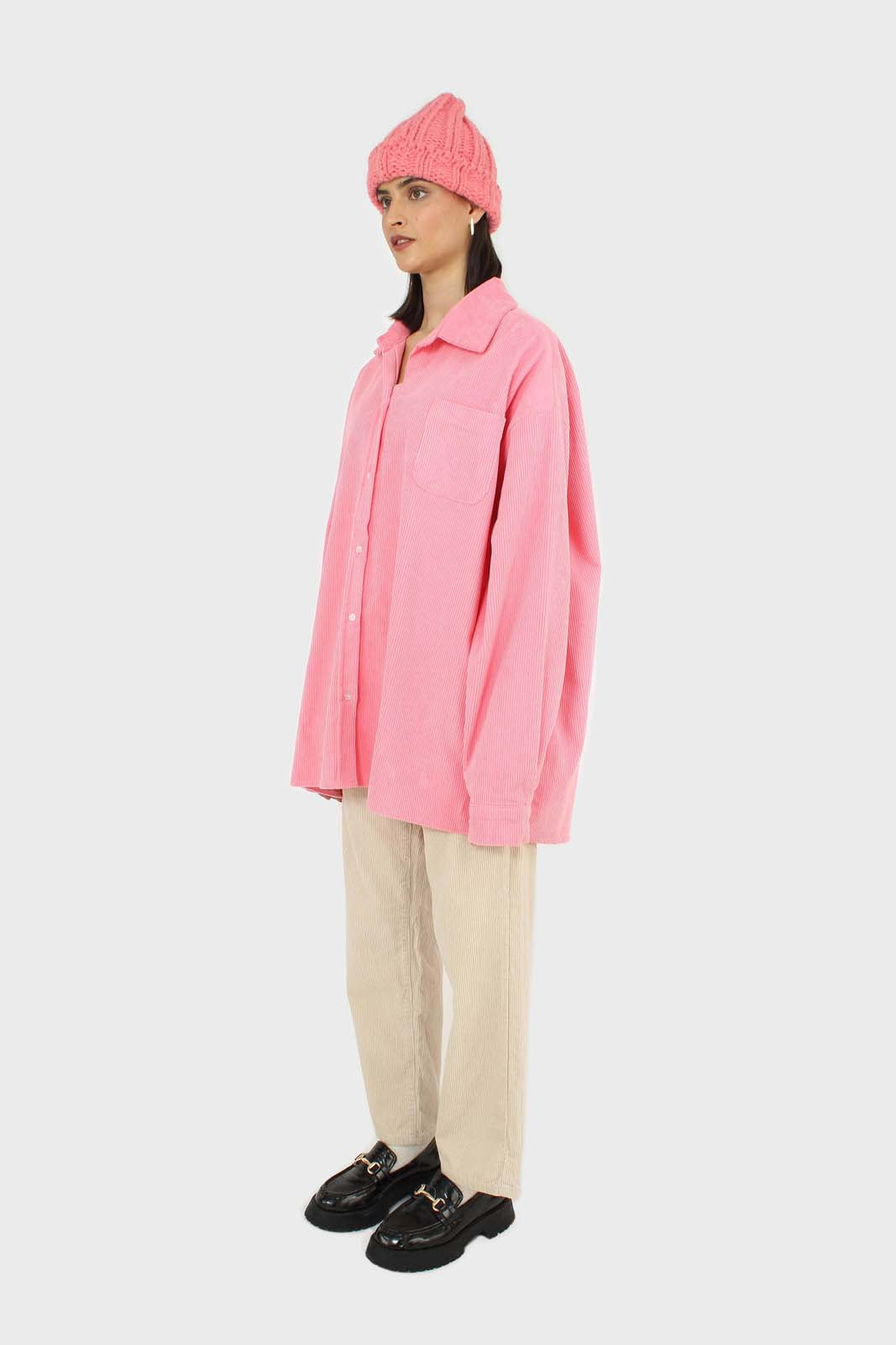 Neon pink corduroy oversized shirt_4