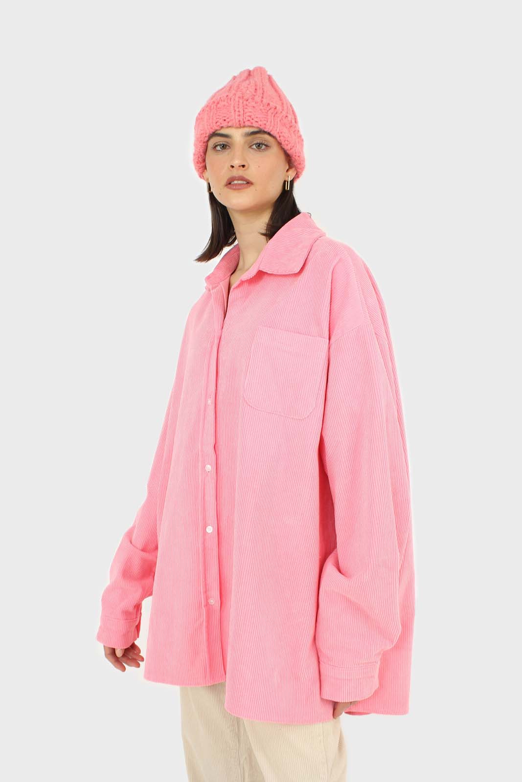 Neon pink corduroy oversized shirt_1