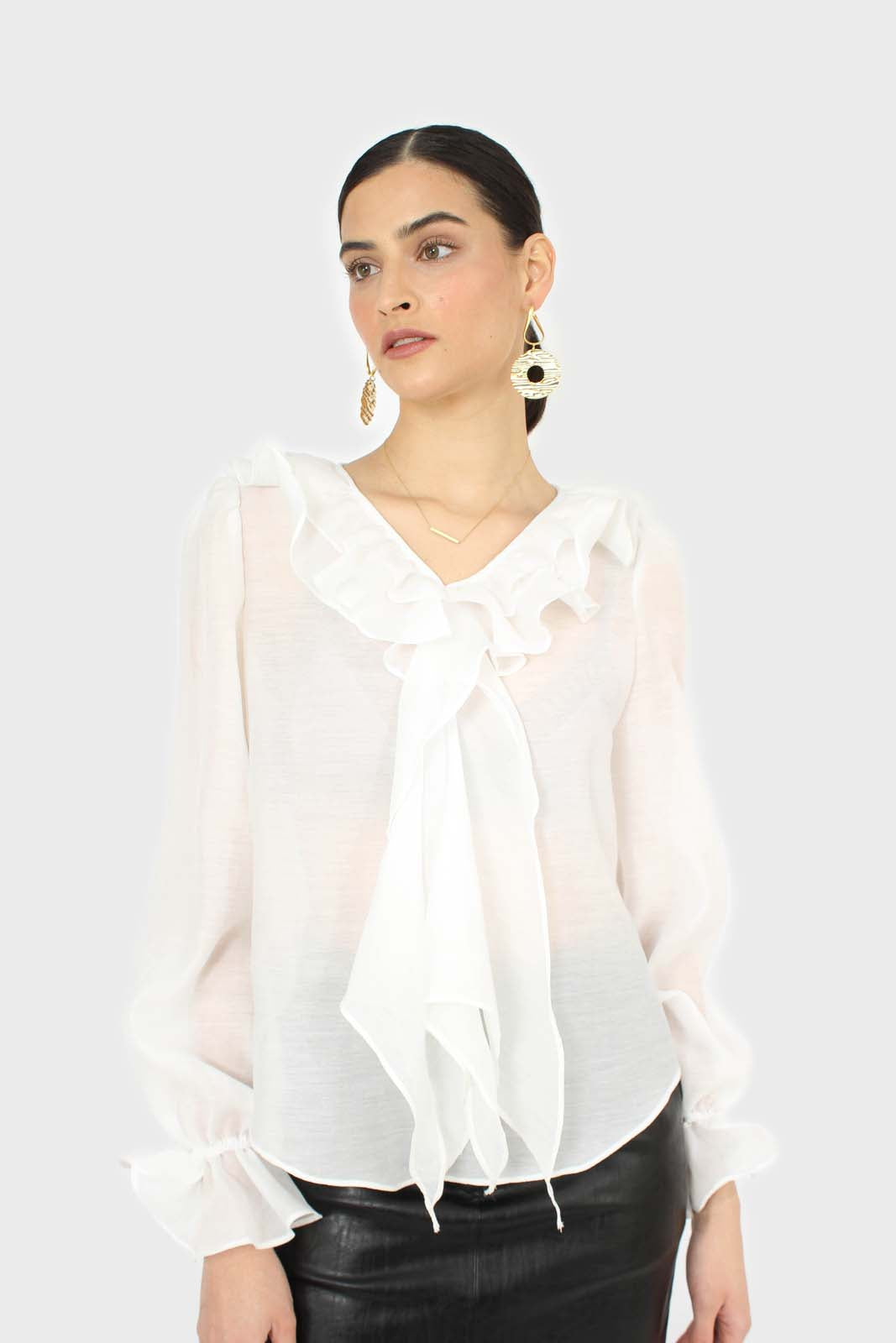 White double ruffle silky blouse_1