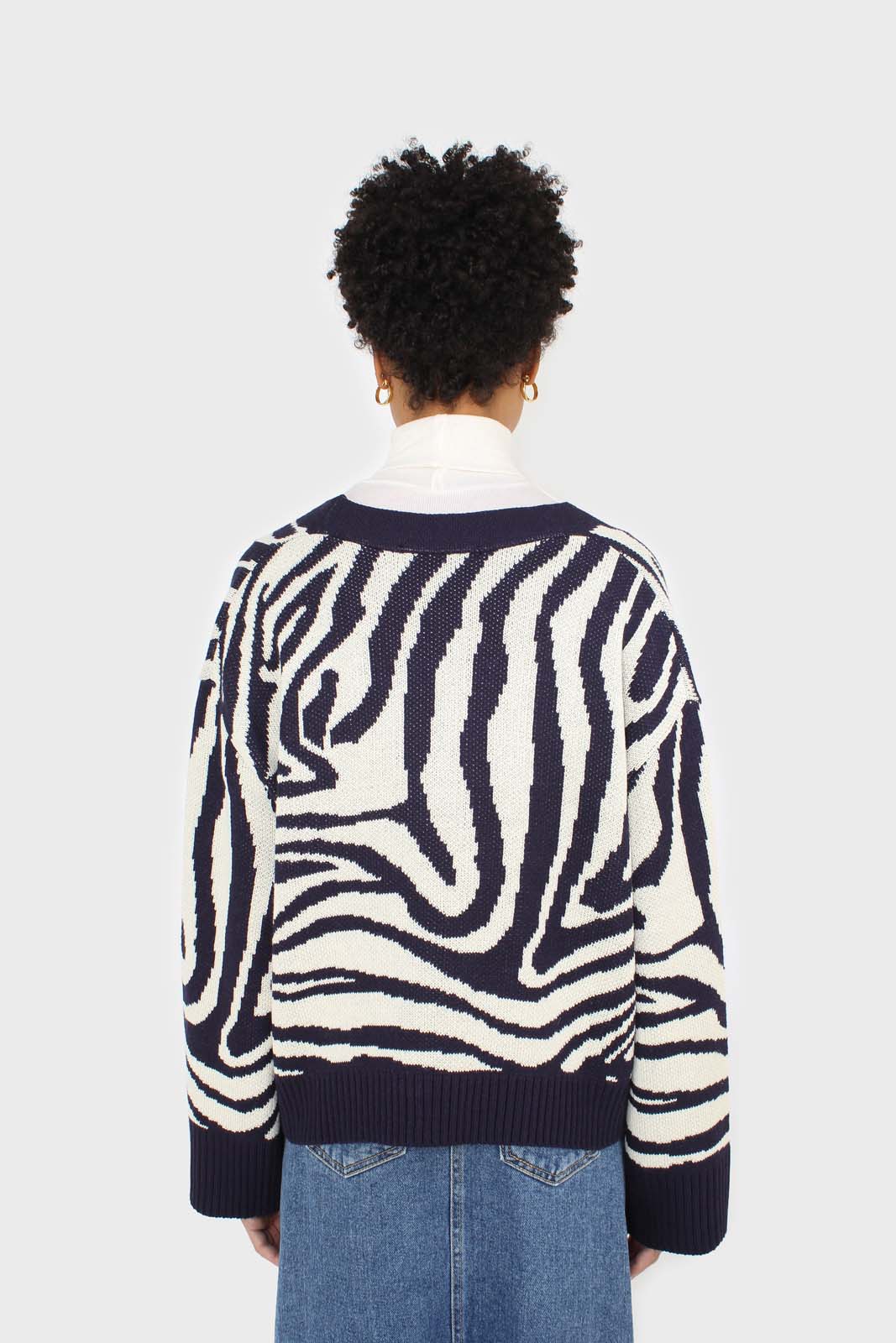 Navy blue and ivory intarsia zebra cardigan_2