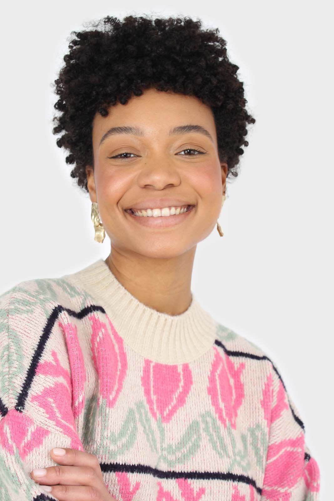 Oatmeal and pink intarsia tulip crew neck jumper_3