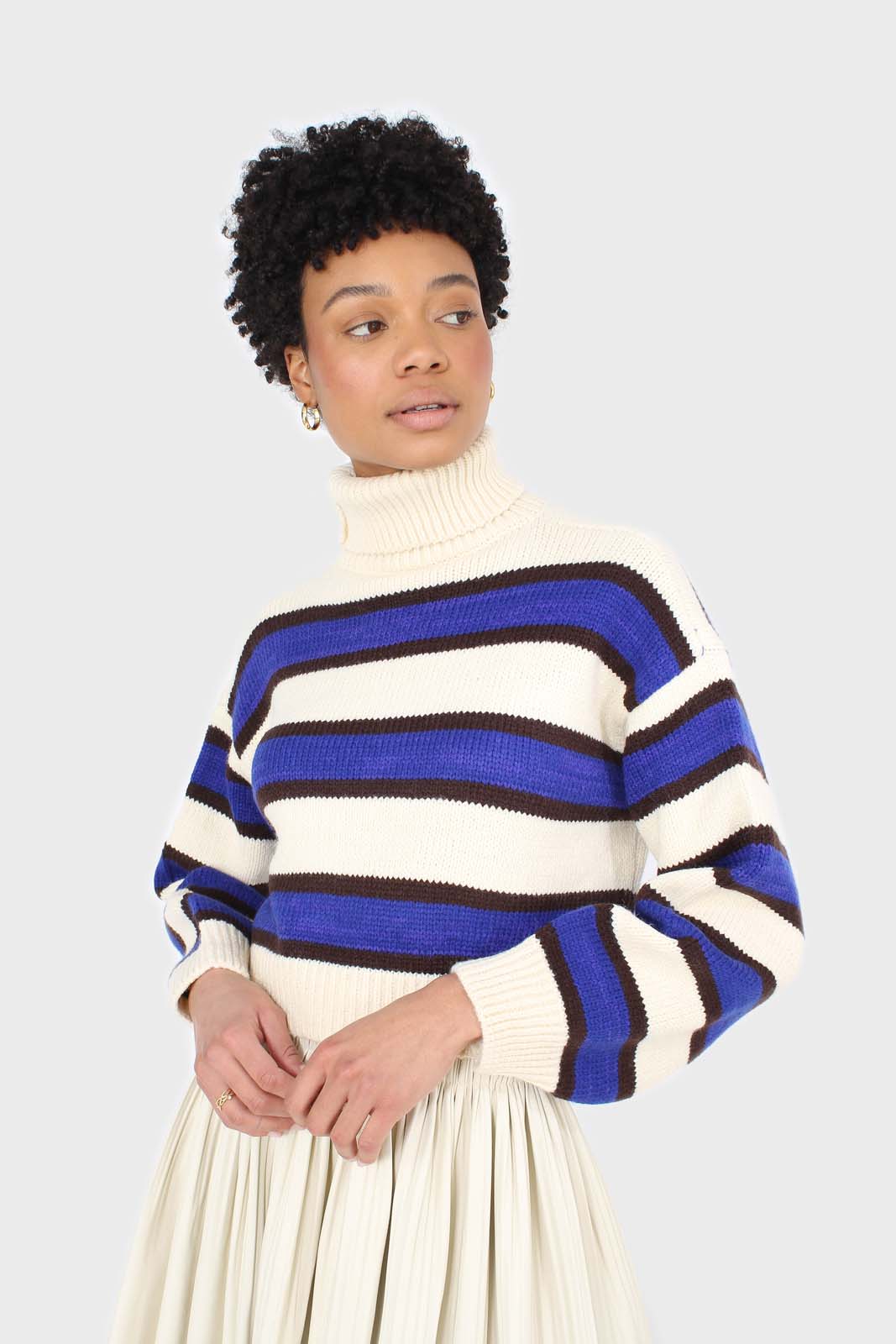 Ivory and cobalt blue bold striped turtleneck jumper_1
