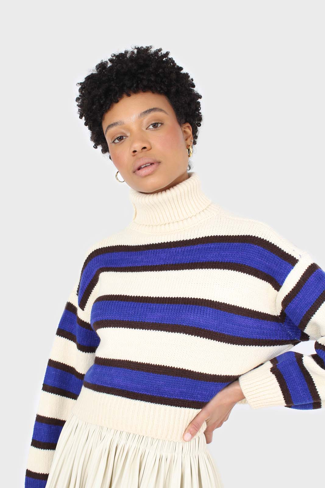 Ivory and cobalt blue bold striped turtleneck jumper_6