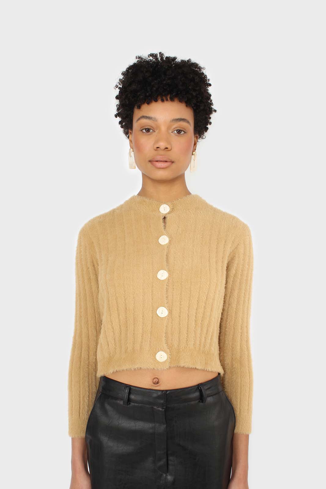 Dark beige fuzzy cropped cardigan_6