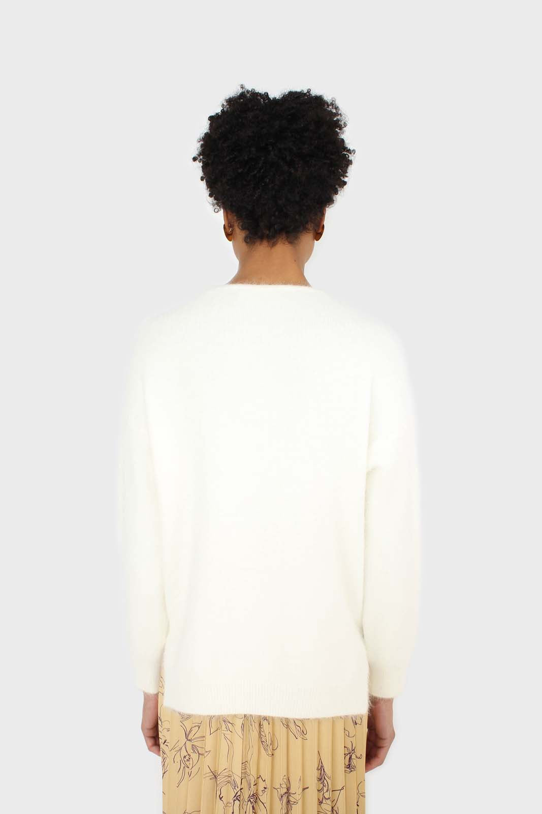 Ivory side slit V neck angora jumper_2