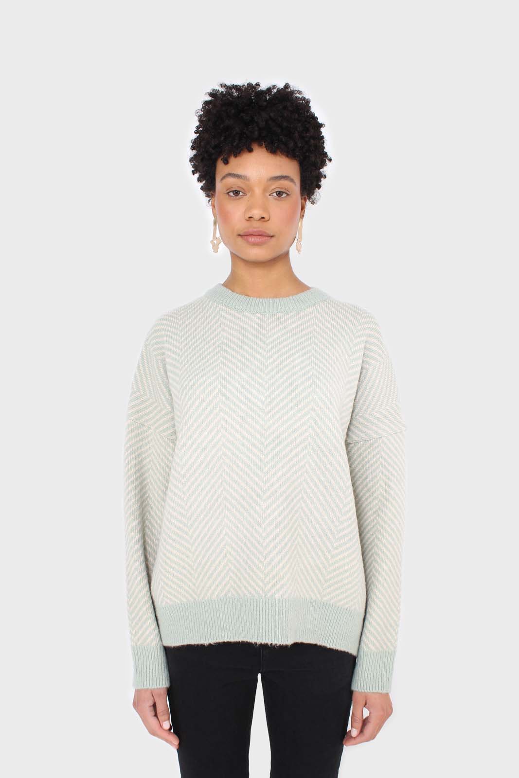 Mint herringbone fitted crew neck jumper_6