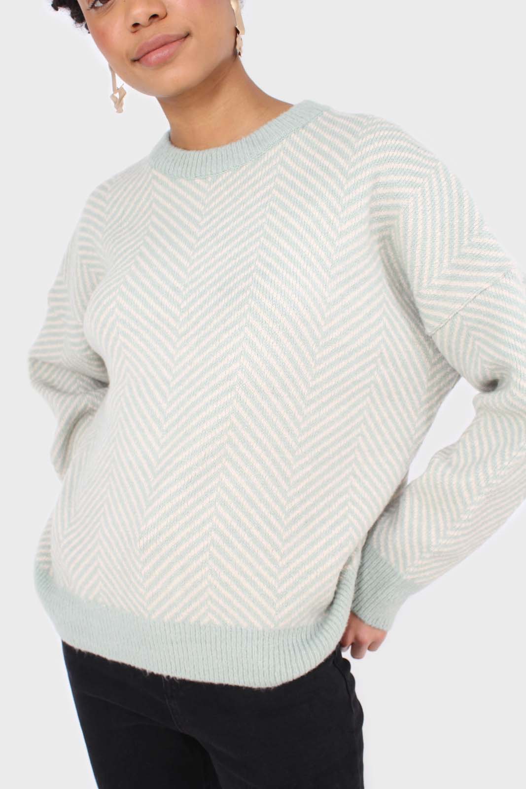 Mint herringbone fitted crew neck jumper_7