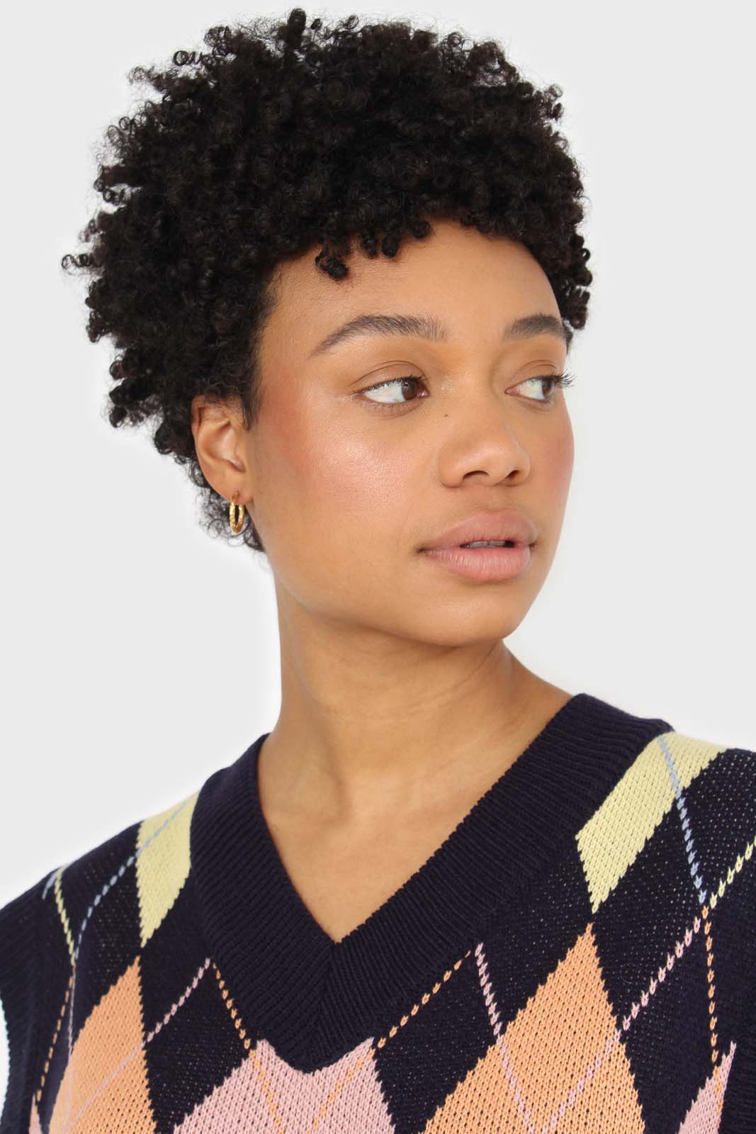 Navy and pastel multicoloured argyle sweater vest_8