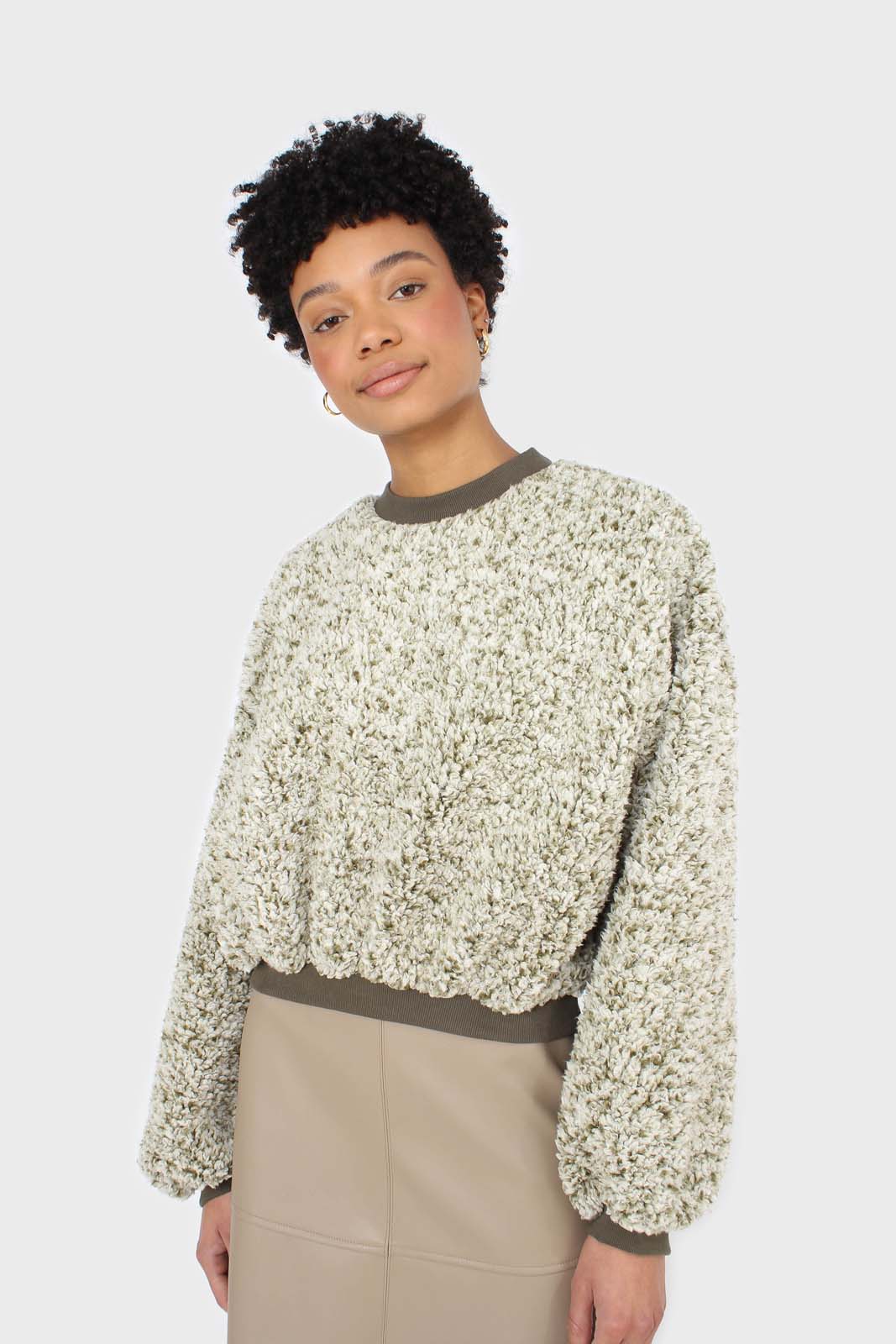 Khaki teddy cropped sweatshirt_6