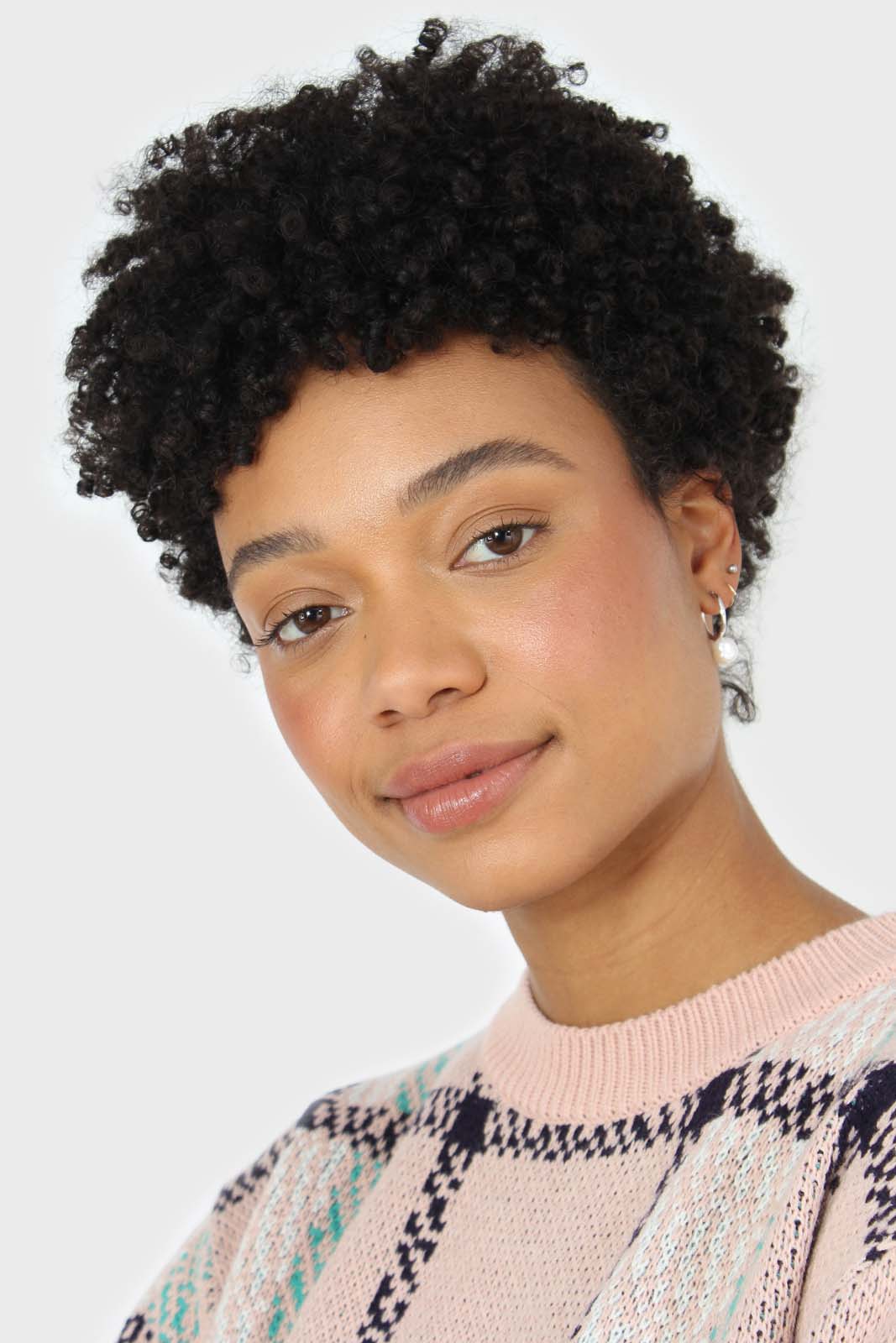 Baby pink and teal checked crew neck jumper_7