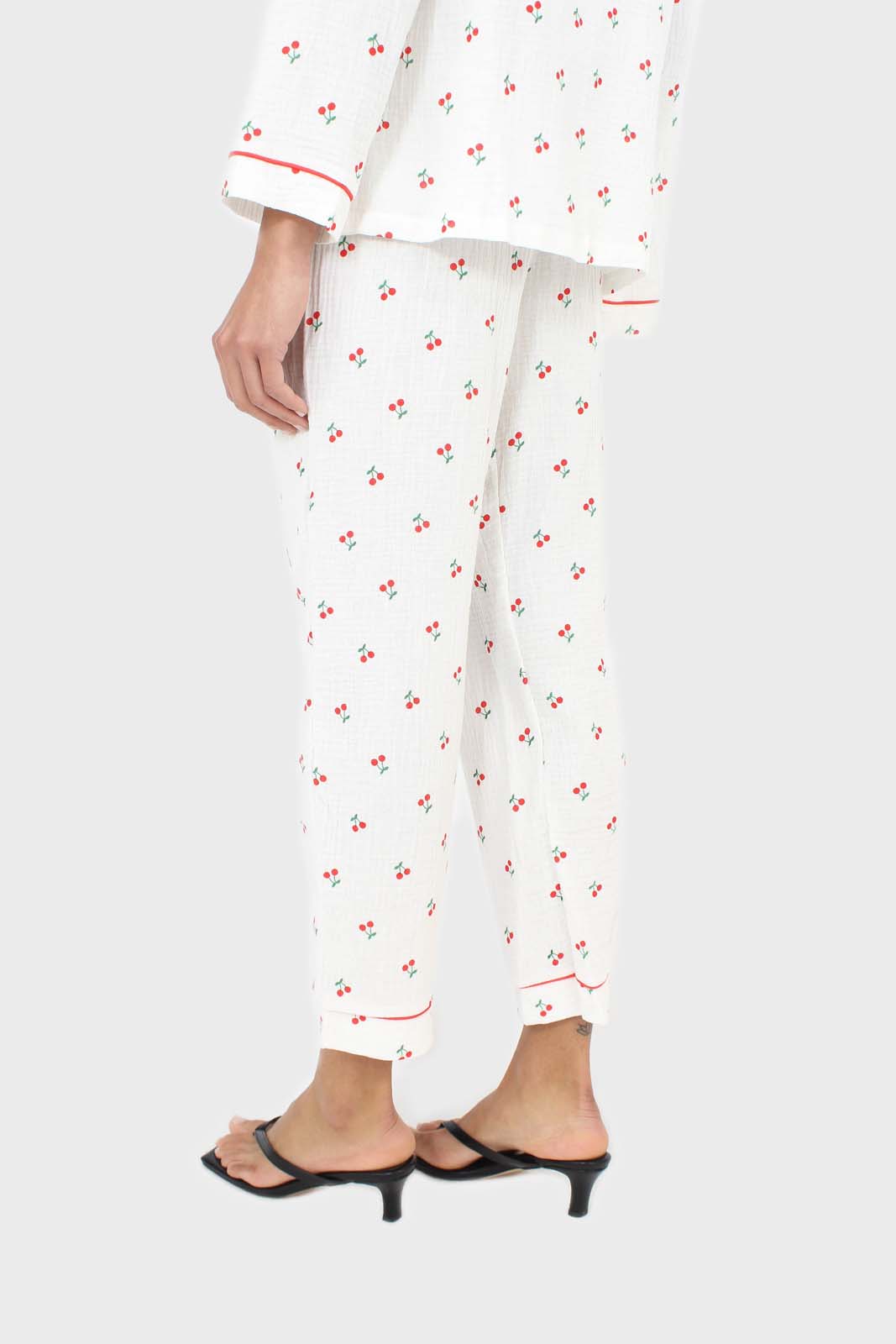 Ivory and red cherry pajama top and trousers set_10