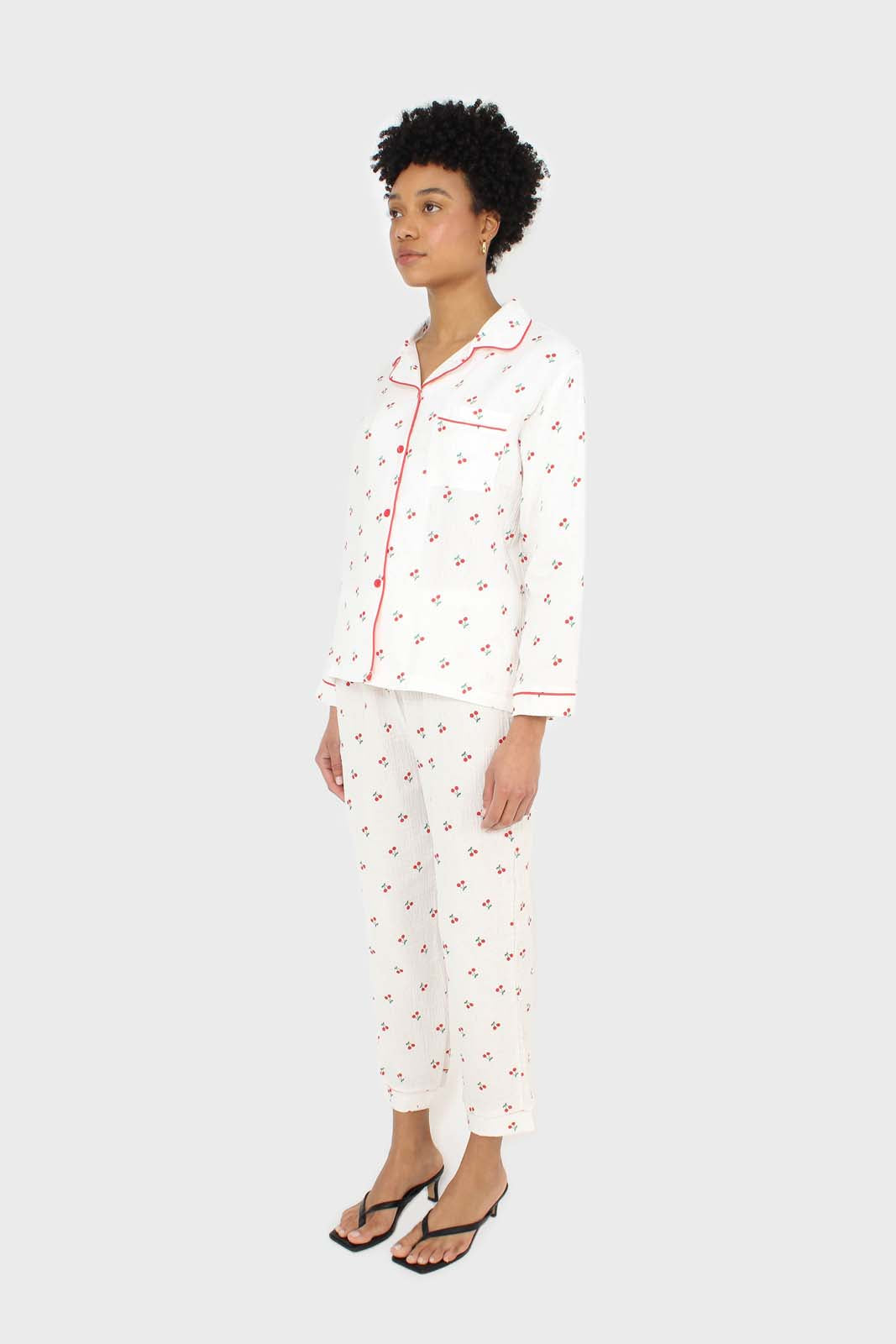 Ivory and red cherry pajama top and trousers set_2