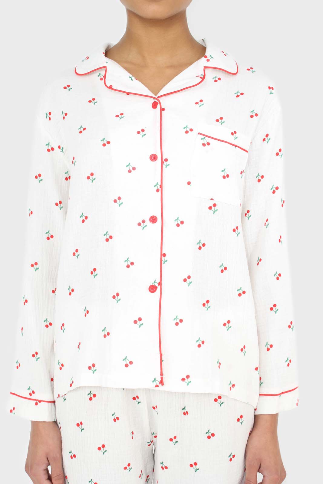 Ivory and red cherry pajama top and trousers set_7