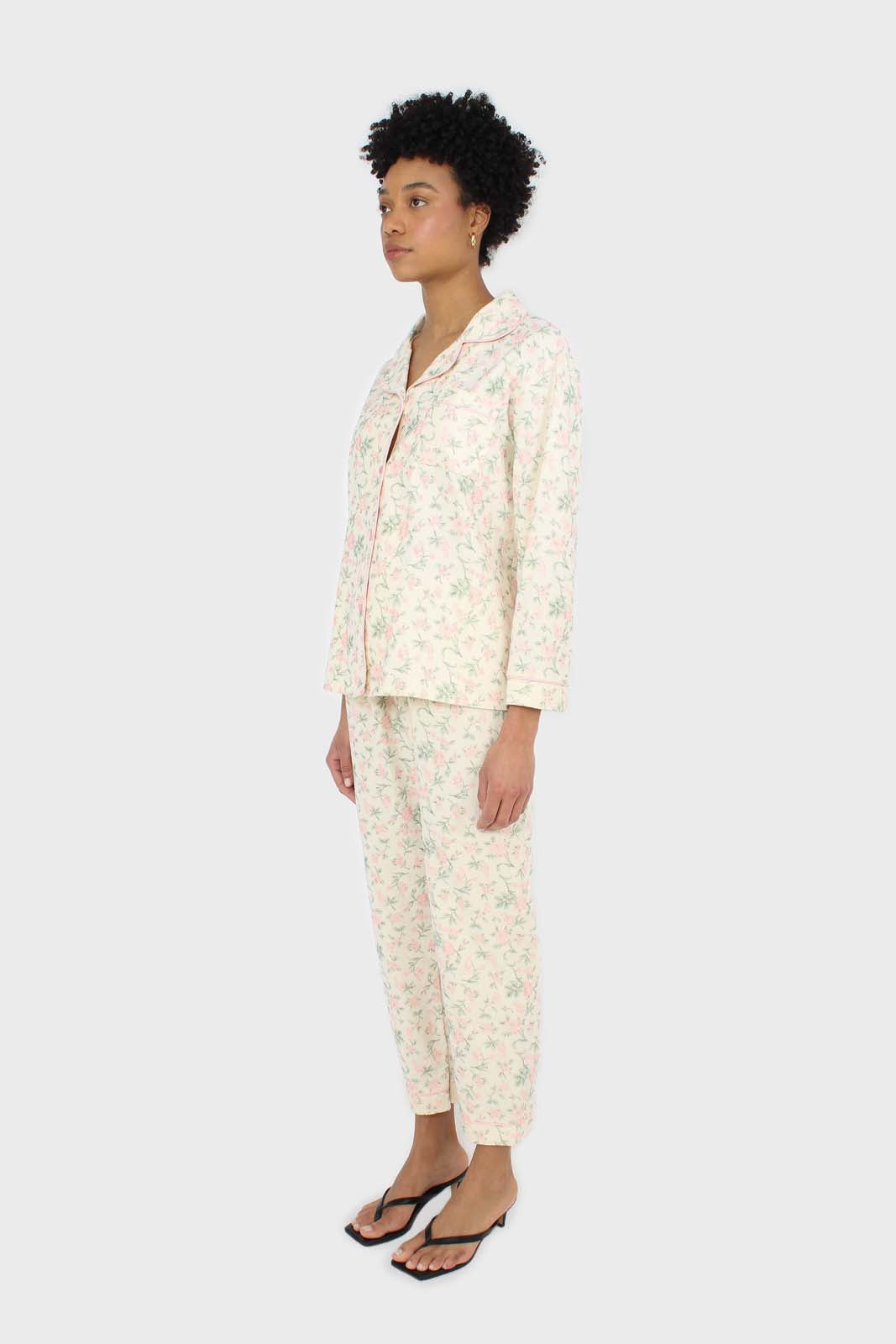 Ivory and pink floral pajama top and trousers set_2