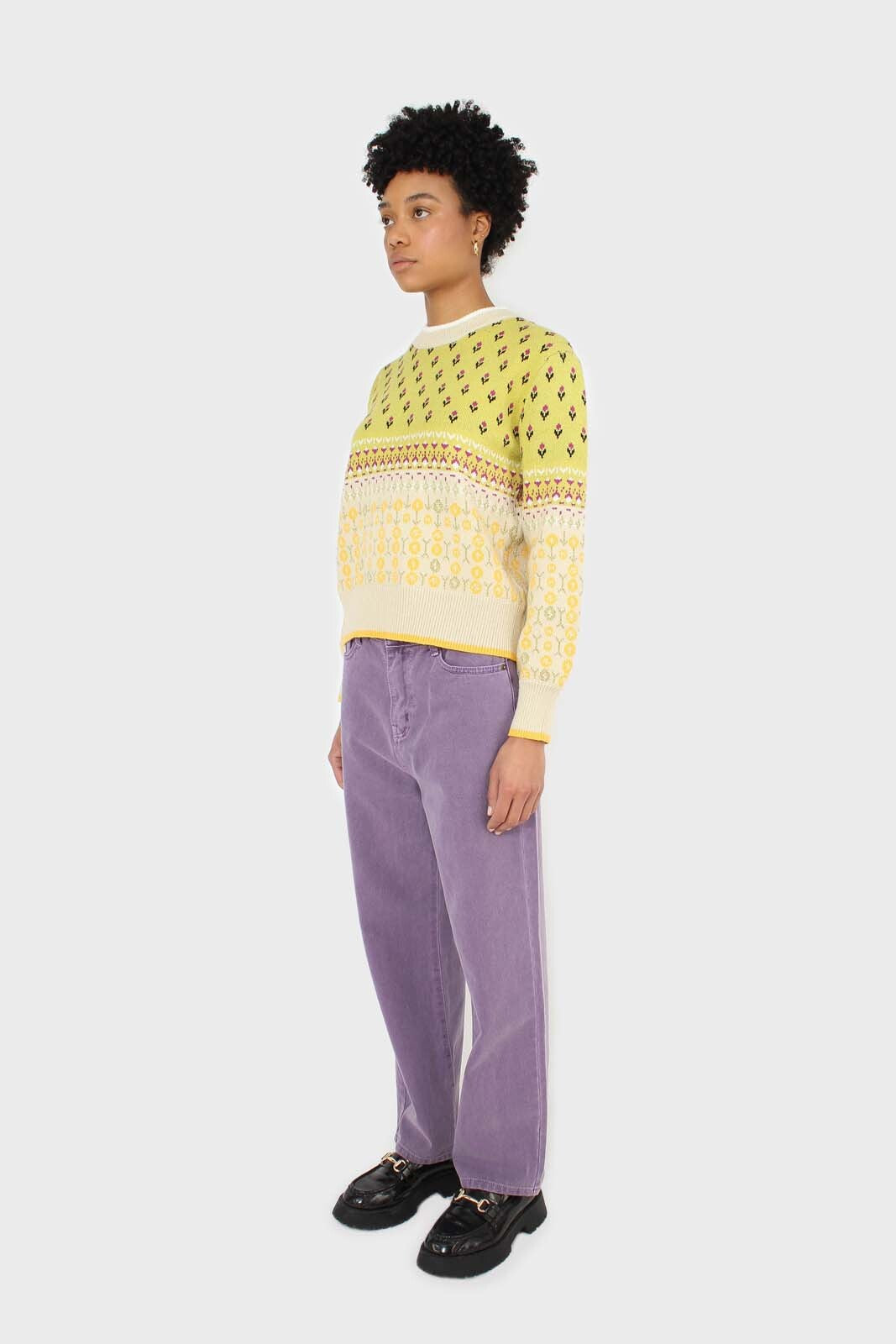 Yellow floral contrast colourblock jumper_4