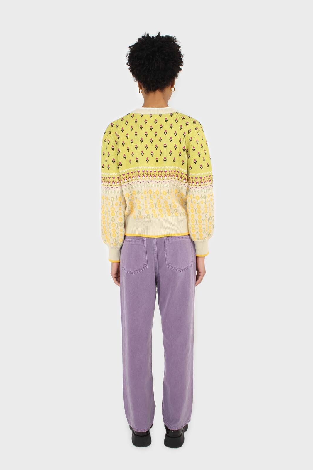 Yellow floral contrast colourblock jumper_5