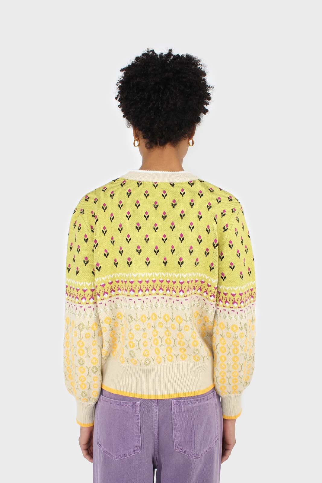 Yellow floral contrast colourblock jumper_2