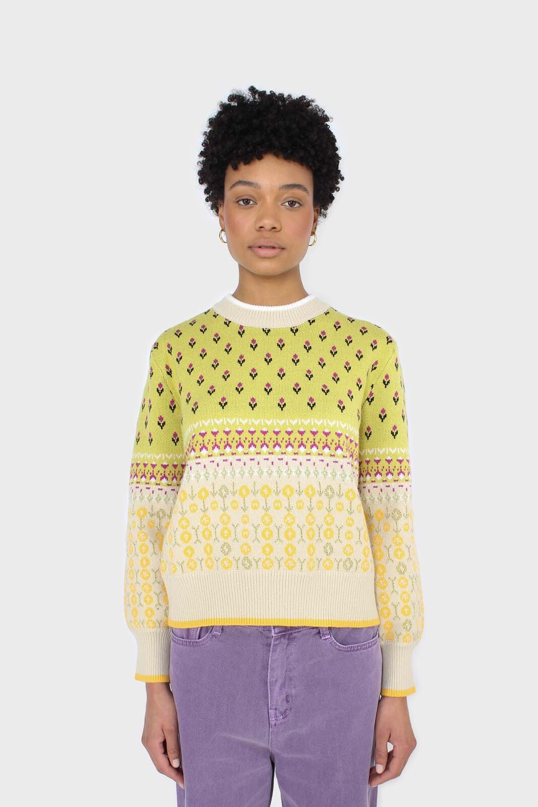 Yellow floral contrast colourblock jumper_6