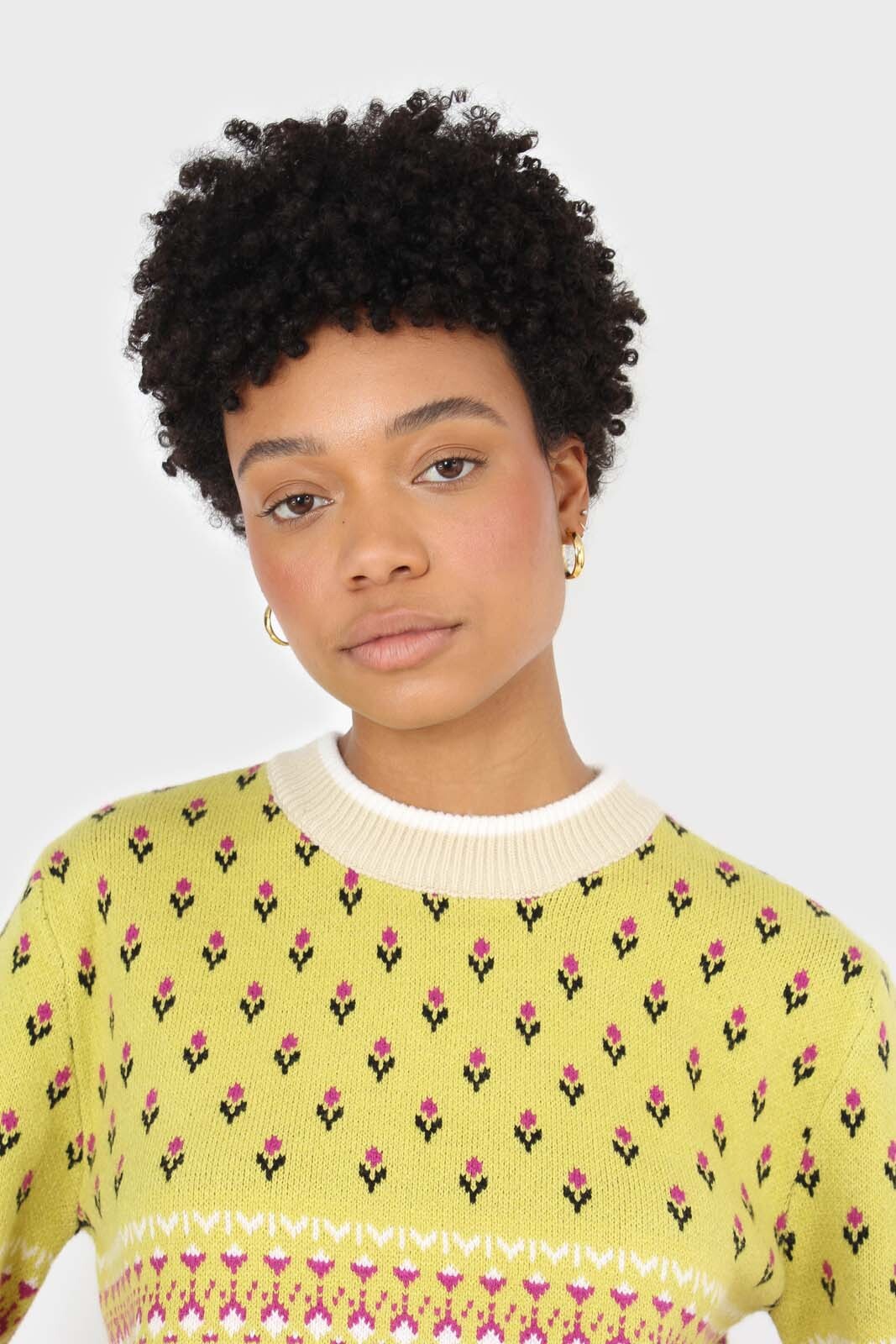 Yellow floral contrast colourblock jumper_8