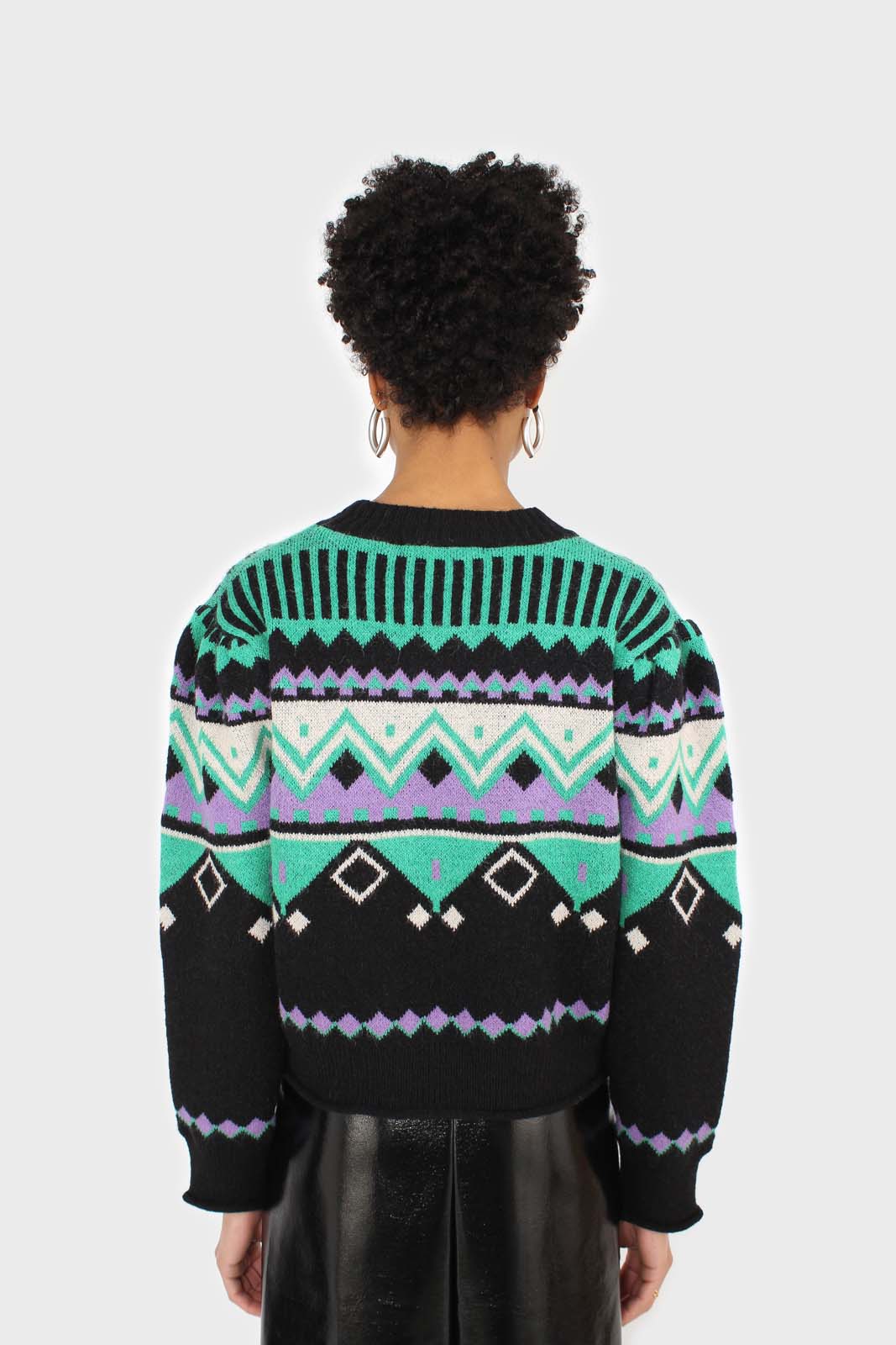 Black zig zag puff sleeved jumper_2