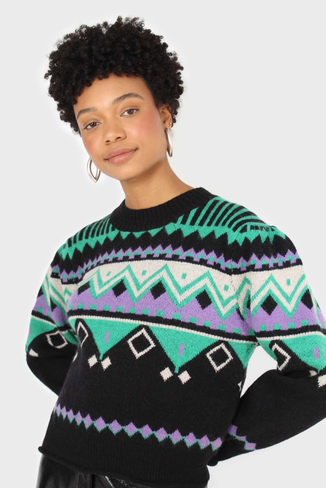 Black zig zag puff sleeved jumper_7