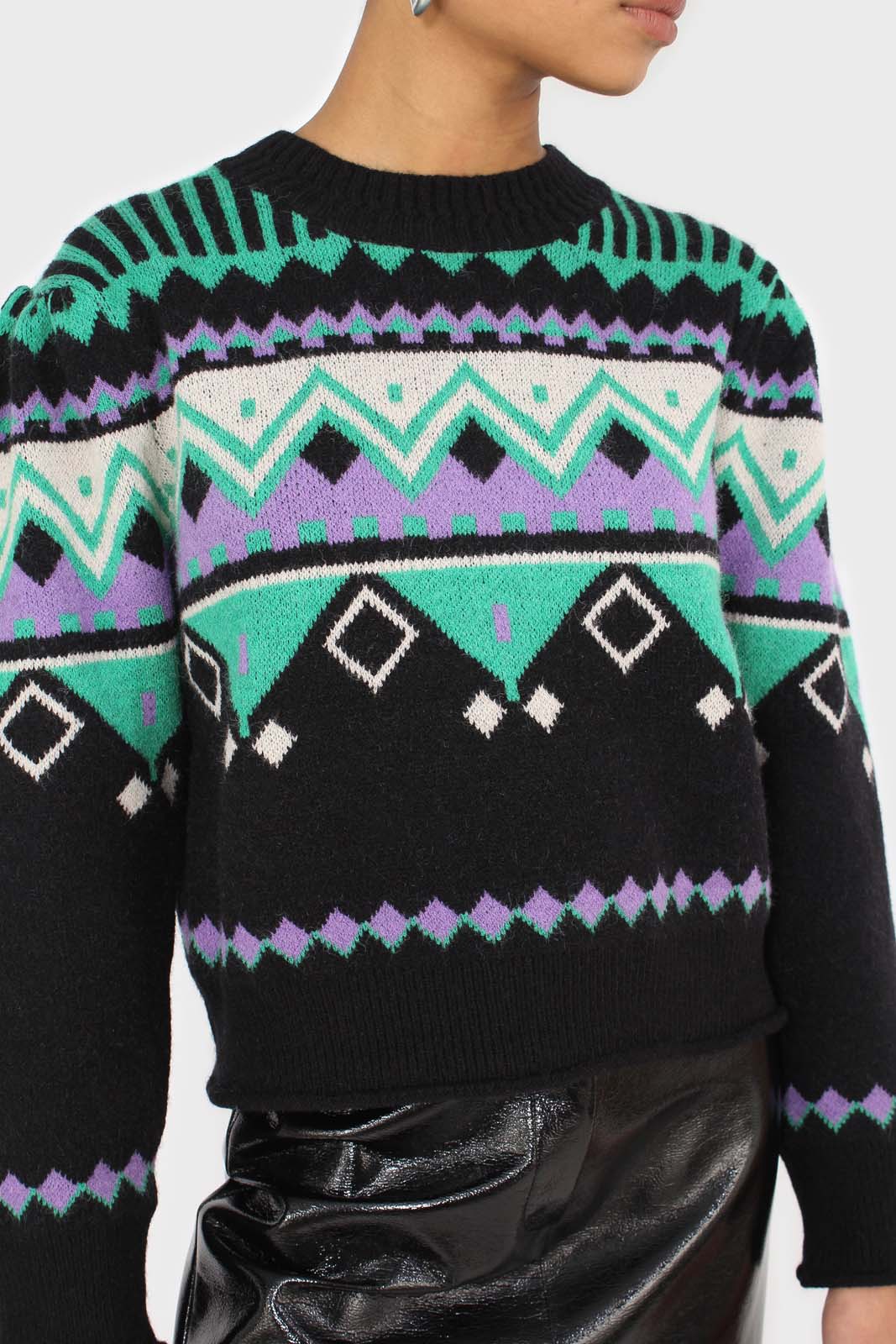 Black zig zag puff sleeved jumper_8