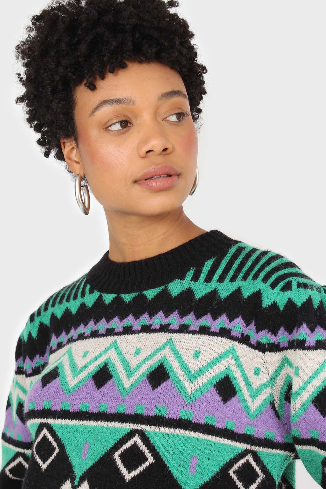 Black zig zag puff sleeved jumper_9