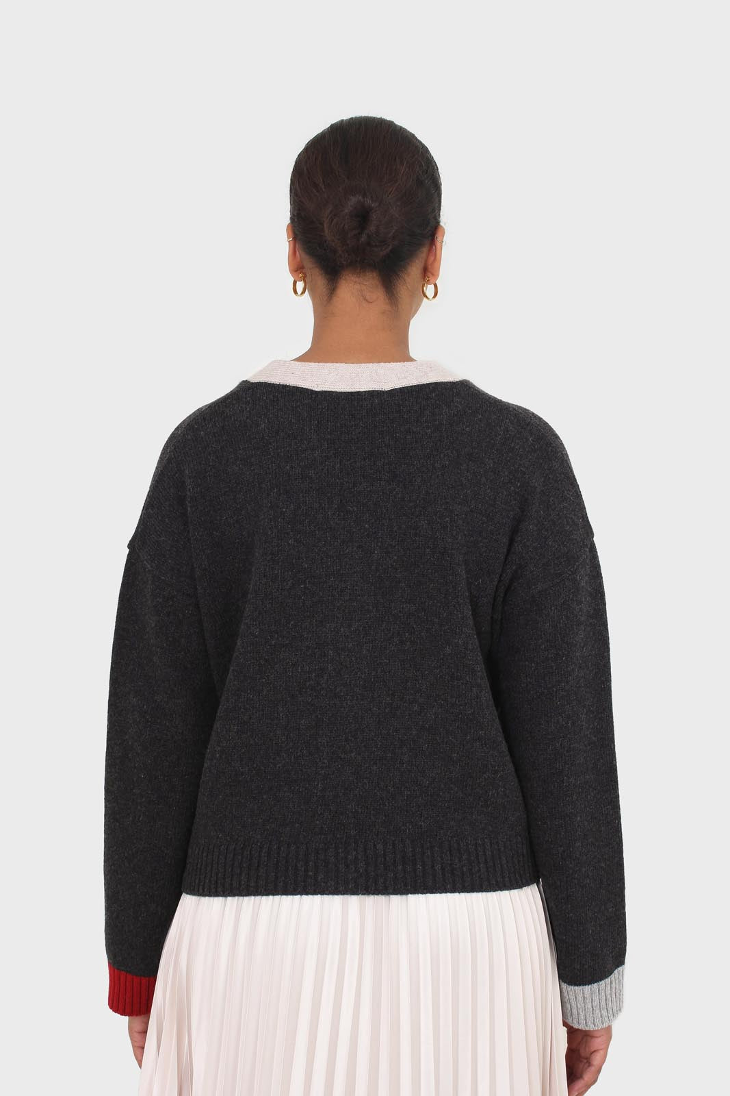 Charcoal and oatmeal contrast trim cardigan_6