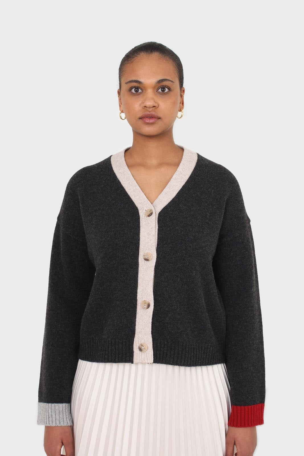Charcoal and oatmeal contrast trim cardigan_1