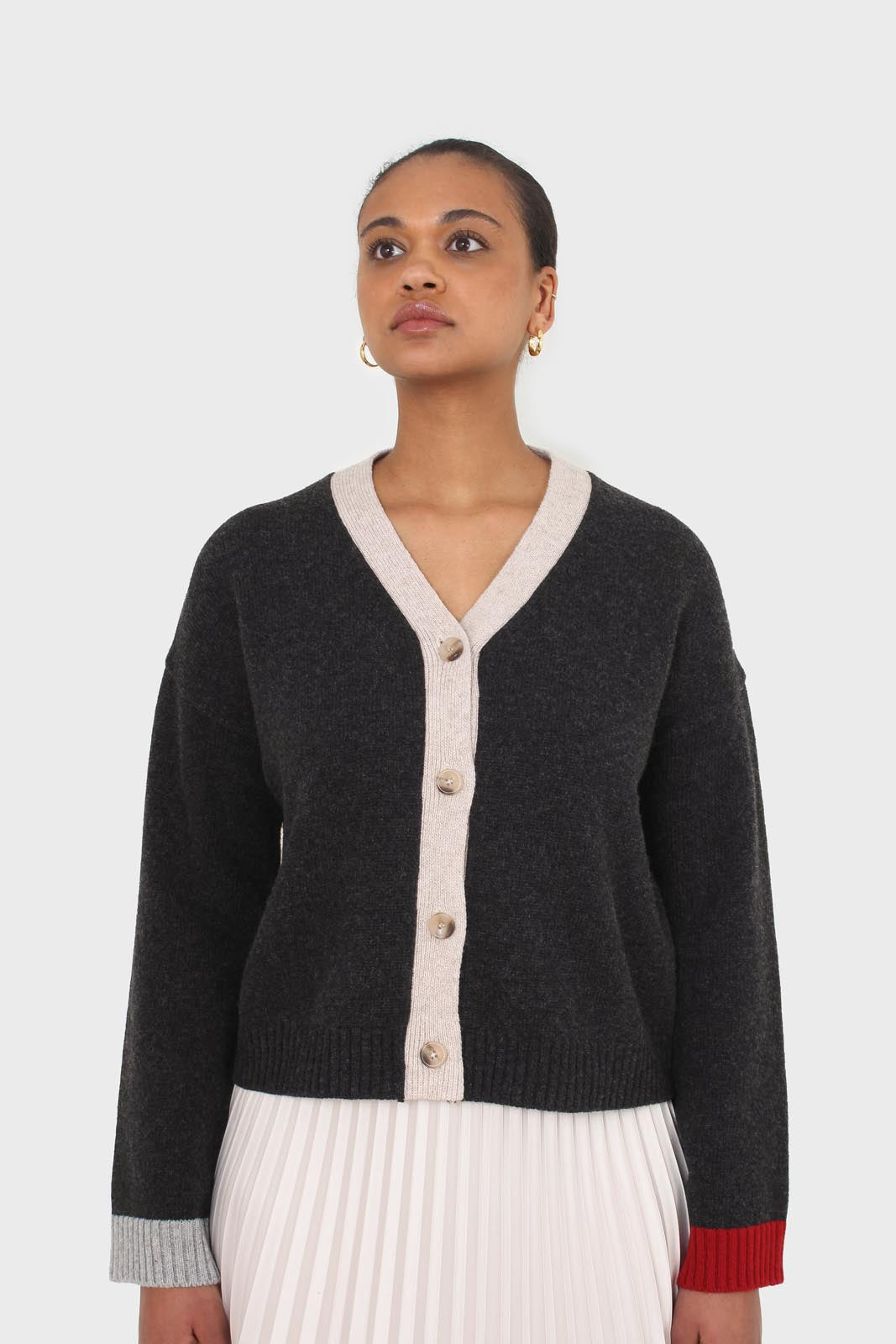 Charcoal and oatmeal contrast trim cardigan_7