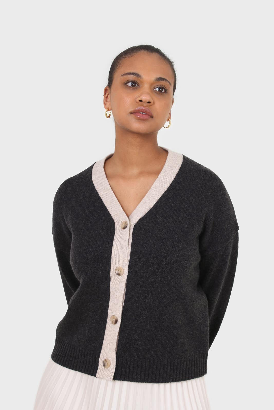 Charcoal and oatmeal contrast trim cardigan_3