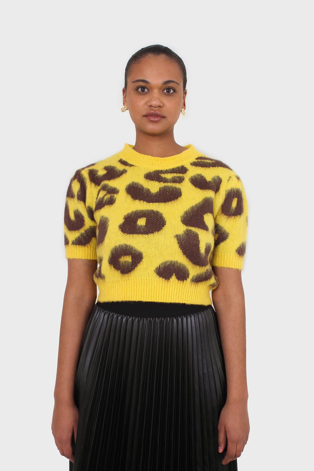 Yellow and brown brushed leopard knit tee_8