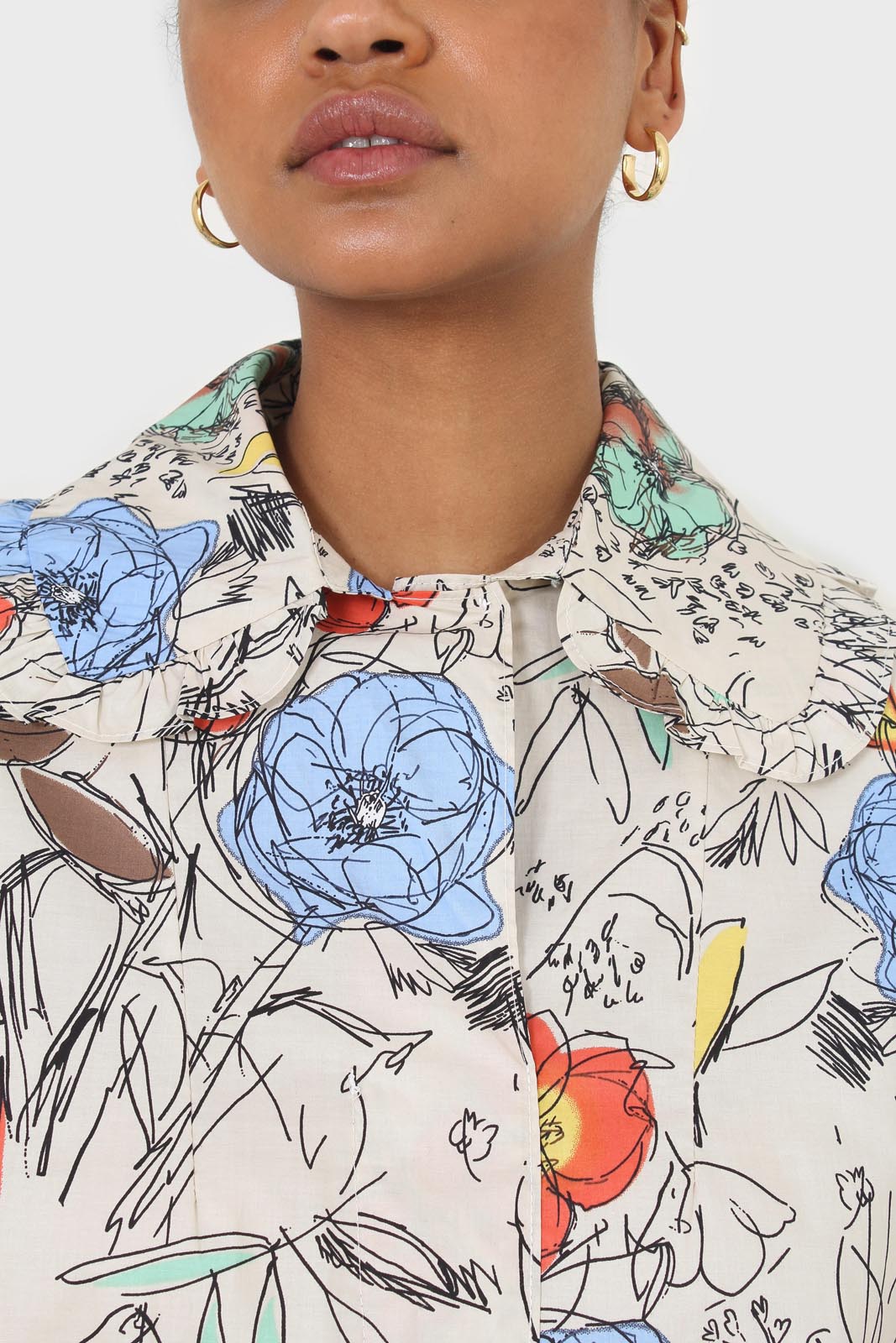 Ivory sketch print large collar blouse_9