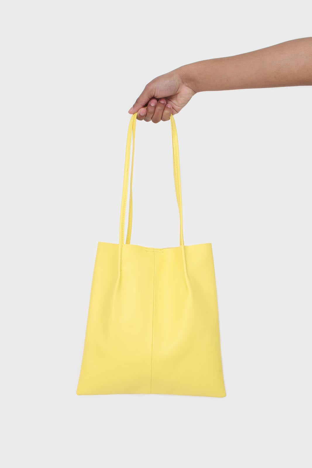 Bright yellow vegan leather pinched strap tote bag_3