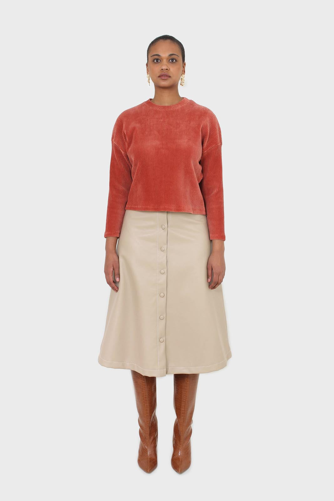 Orange ribbed velvet long sleeved top_4