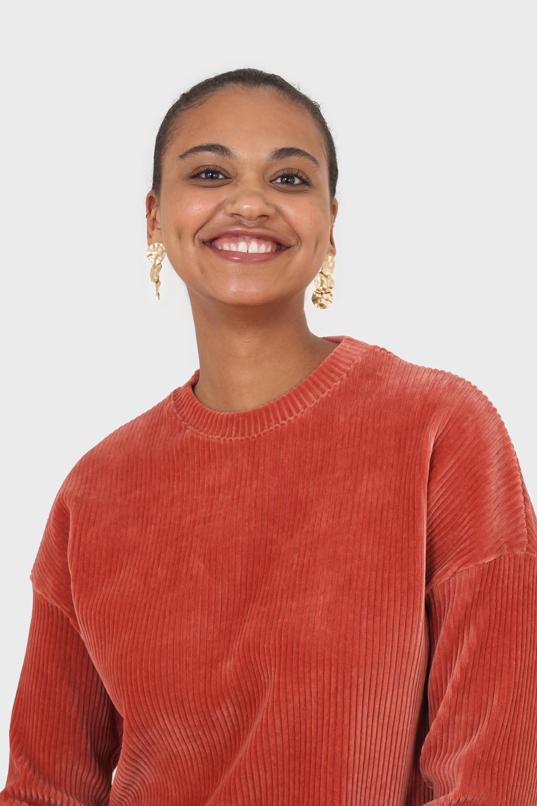 Orange ribbed velvet long sleeved top_1