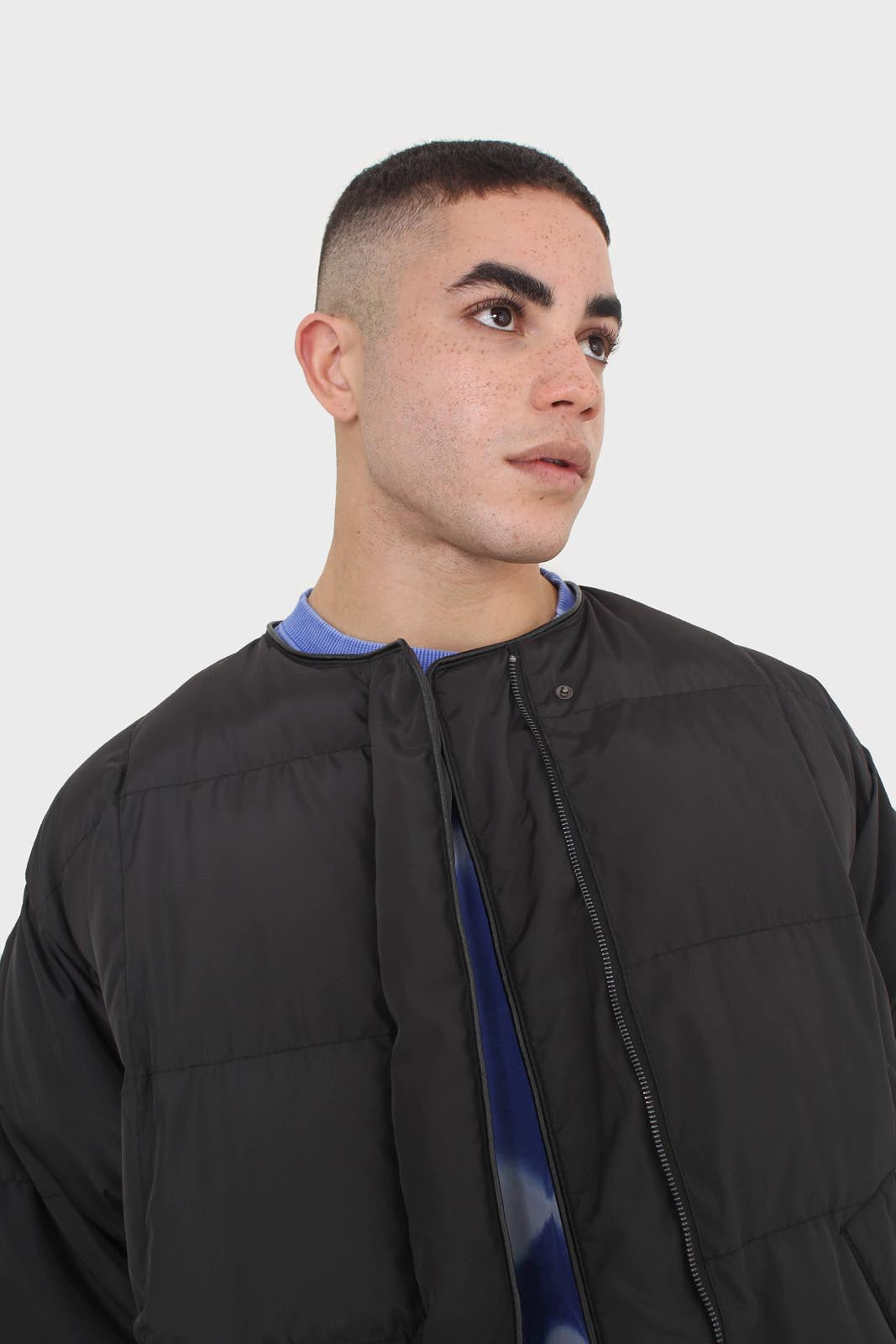 Black vegan leather trim puffer jacket_2