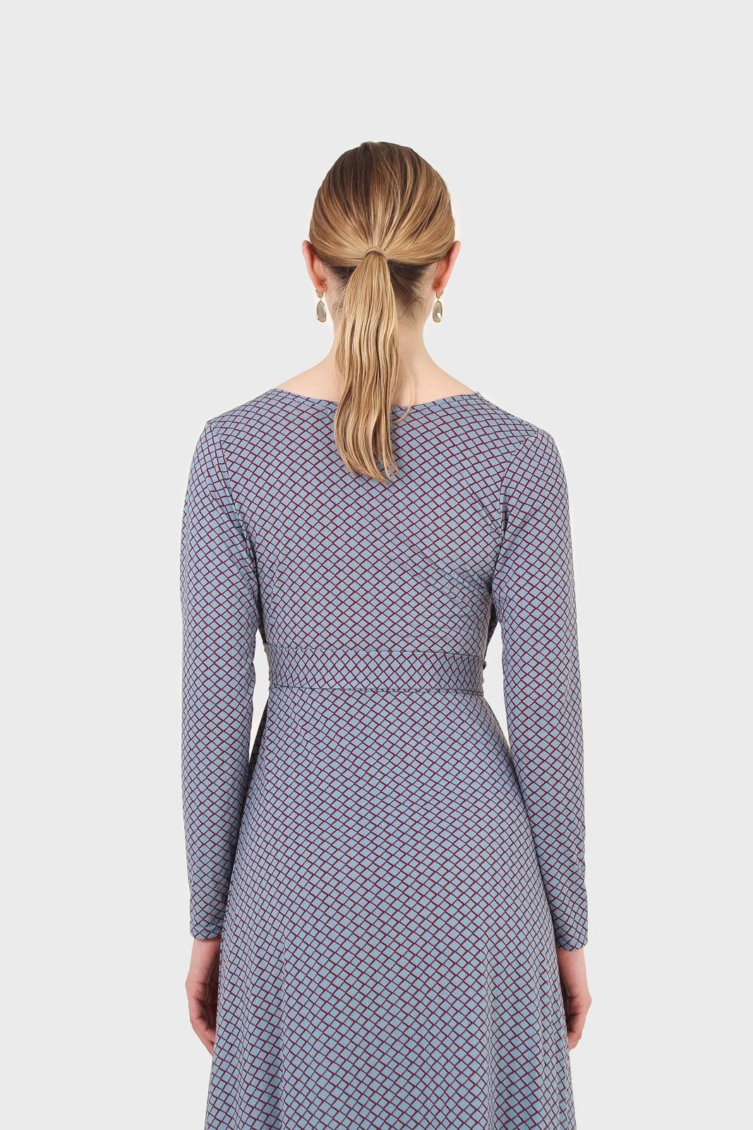 Blue and purple diamond jersey wrap dress_6