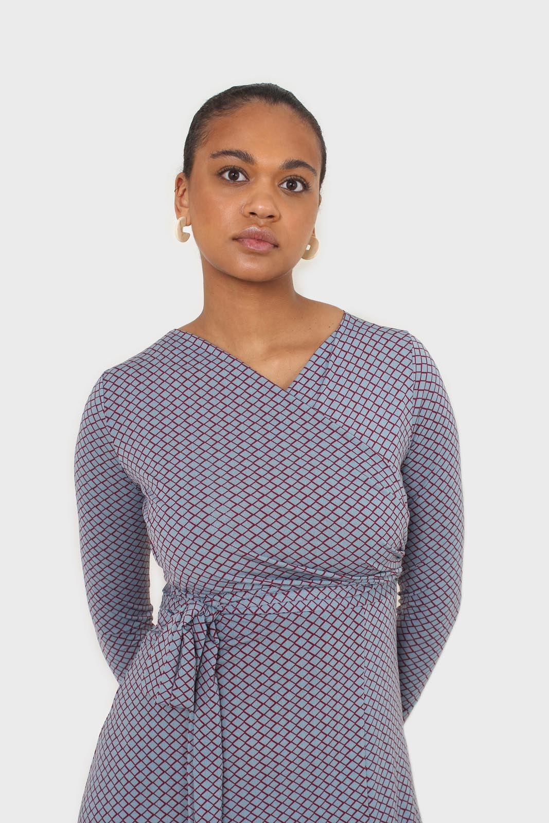 Blue and purple diamond jersey wrap dress_14